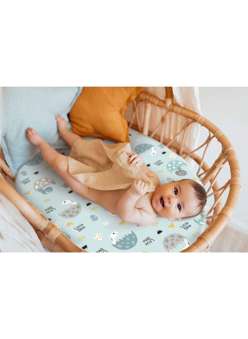 Stretch Ultra Soft Fitted Bassinet Sheet Set 2 Pack，Universal Cradle Sheet Set for Rectangle, Oval, or Hourglass Bassinet Pad/Mattress,Happy Dinosaurs for Girls and Boys - Image 2